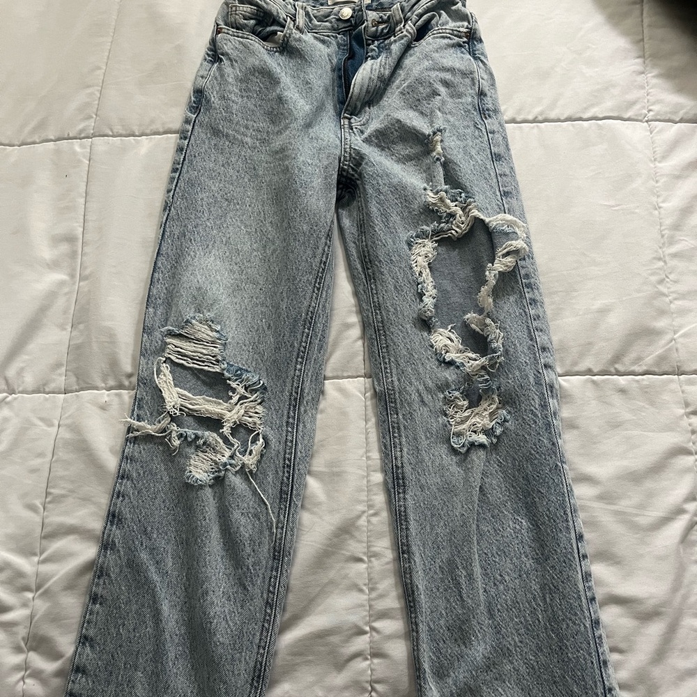 PacSun Light Blue Distressed Straight Leg Jeans